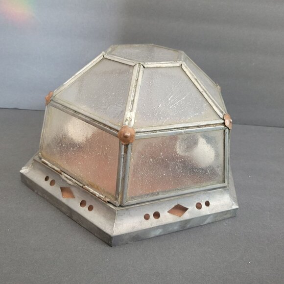 Vintage Hexagonal Metal Glass Outdoor Ceiling Light Fixture By Thom Clinefelter - Picture 3 of 14